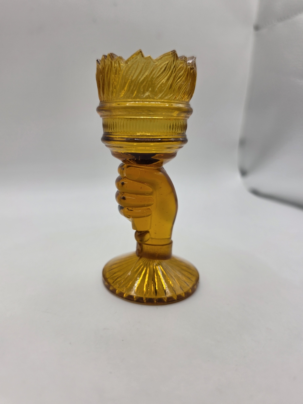 EAPG Amber Bryce Brothers Hand Holding Torch Toothpick Match Holder Circa 1886
